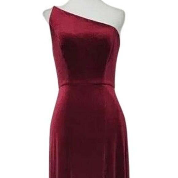After Six One-Shoulder Spaghetti Strap Velvet Maxi Dress 16 Cabernet Wine Red - Picture 3 of 15